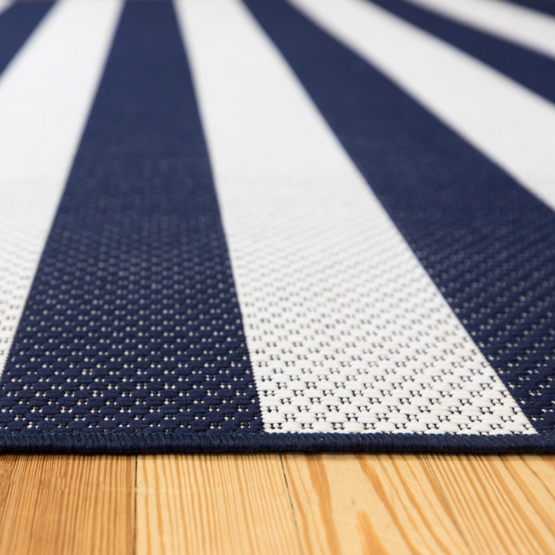 Breakwater Bay Mcrae Striped Navy Blue Indoor Outdoor Area Breakwater Bay Mcrae Striped Navy Blue
