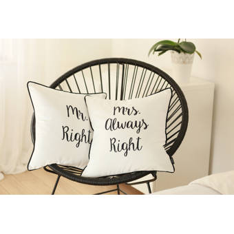 Apolena Scandi Mrs Right And Mr Right Printed Throw Pillow Cover