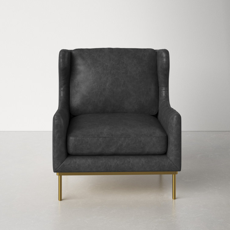 AllModern Colfax 35'' Wide Genuine Leather Top Grain Leather Wingback