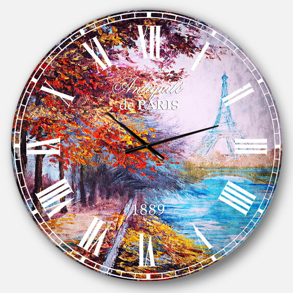 East Urban Home Oversized Farmhouse Landscape Paris Eiffel Tower View In Fall Wall Clock Wayfair