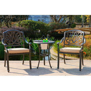 Go to store & view more images Nance Aluminum 3 Piece Sunbrella Bistro Set with Sunbrella Cushions by Bloomsbury Market