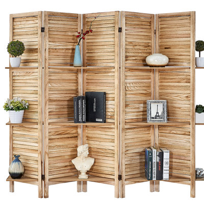 Lorrika  67" H ?ood Folding Room Divider Dual-hingers Privacy Screen Freestanding Lightweight with Shelves