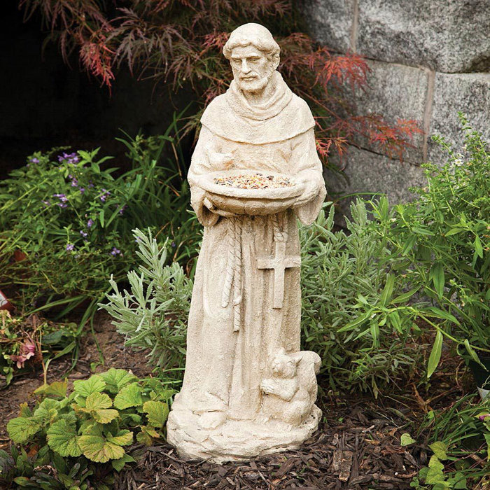 One Allium Way Benson St Francis Bird Feeder Polyresin Statue