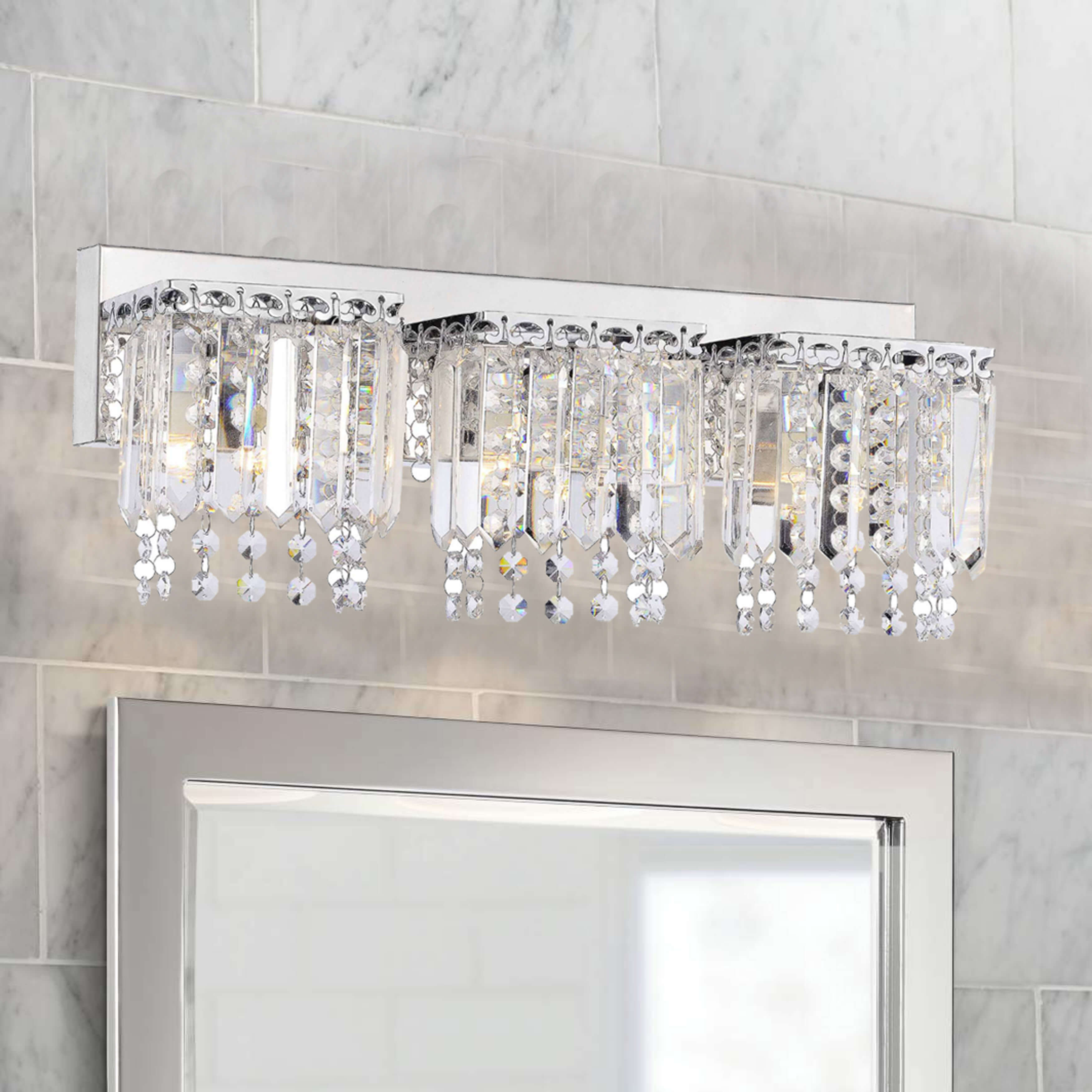 House Of Hampton Mclemore Crystal Strand 3 Light Vanity House Of Hampton Mclemore Crystal