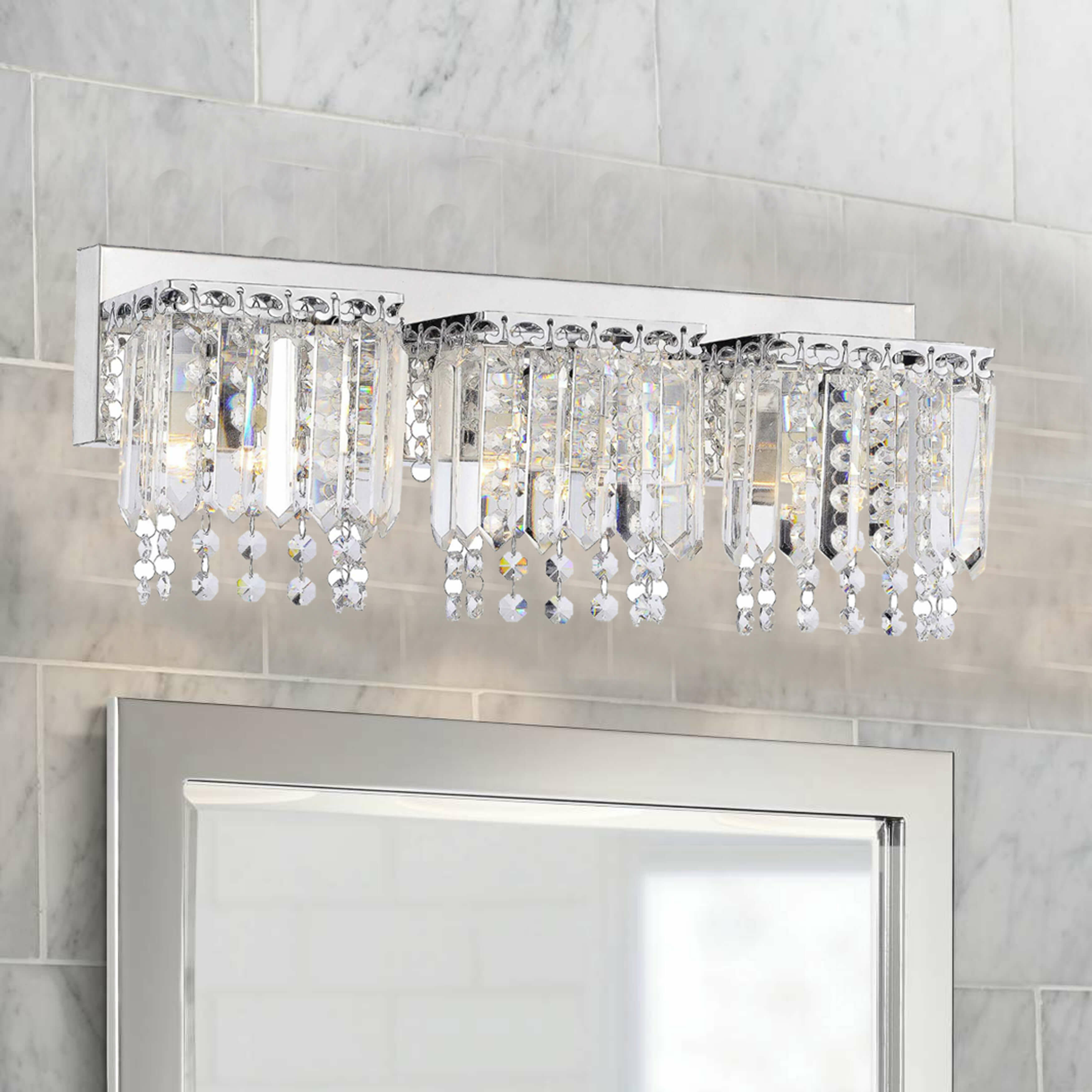 WIHTU 3-Light Crystal Wa LED Bathroom Vanity Light Fixtures Chrome Wall Mounted
