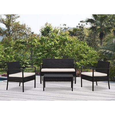 Kobe 4 Piece Rattan Sofa Seating Group With Cushions Wade Logan