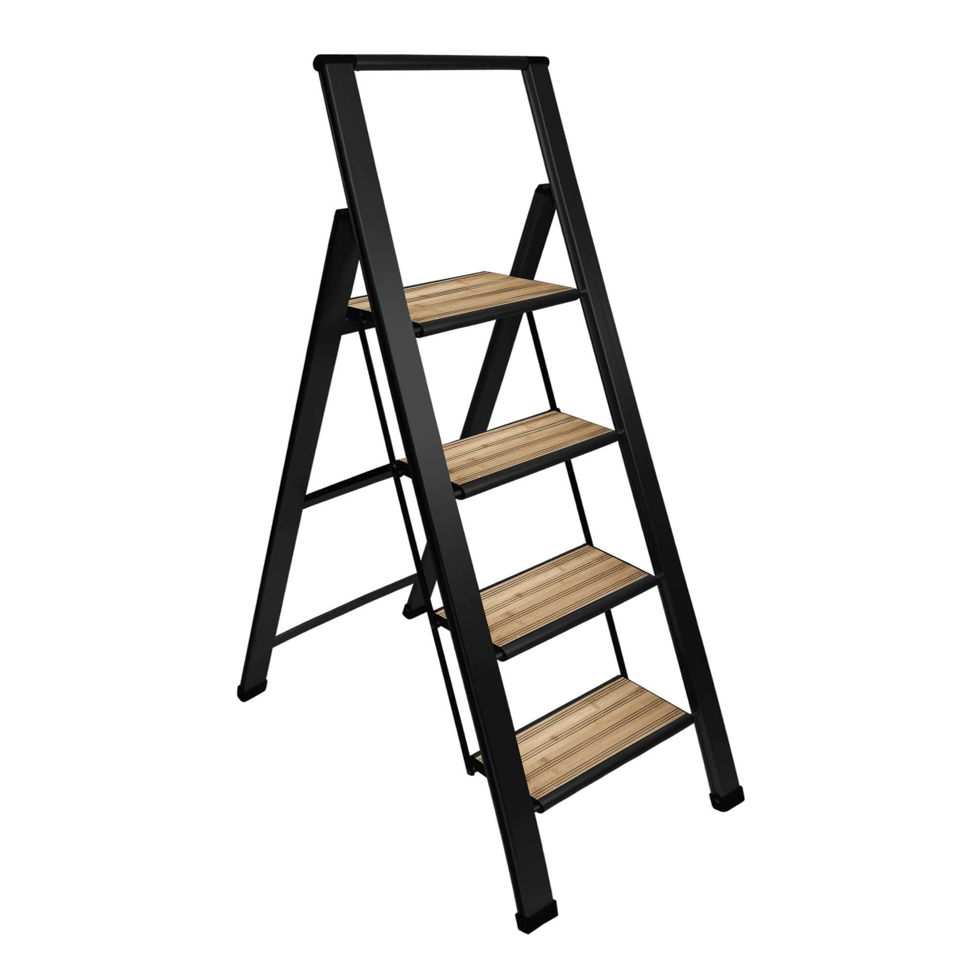 Sorfey Premium 4 Step Modern Bamboo Ladder. Lightweight, Ultra Slim ...