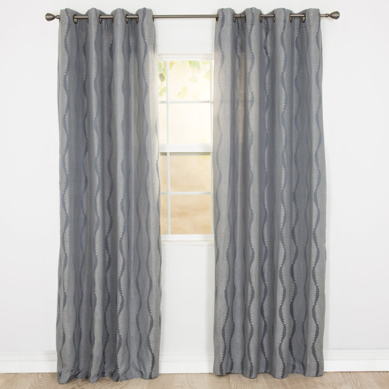 Plyh Wavelet Jacquard Abstract Semi Sheer Grommet Curtain Panel