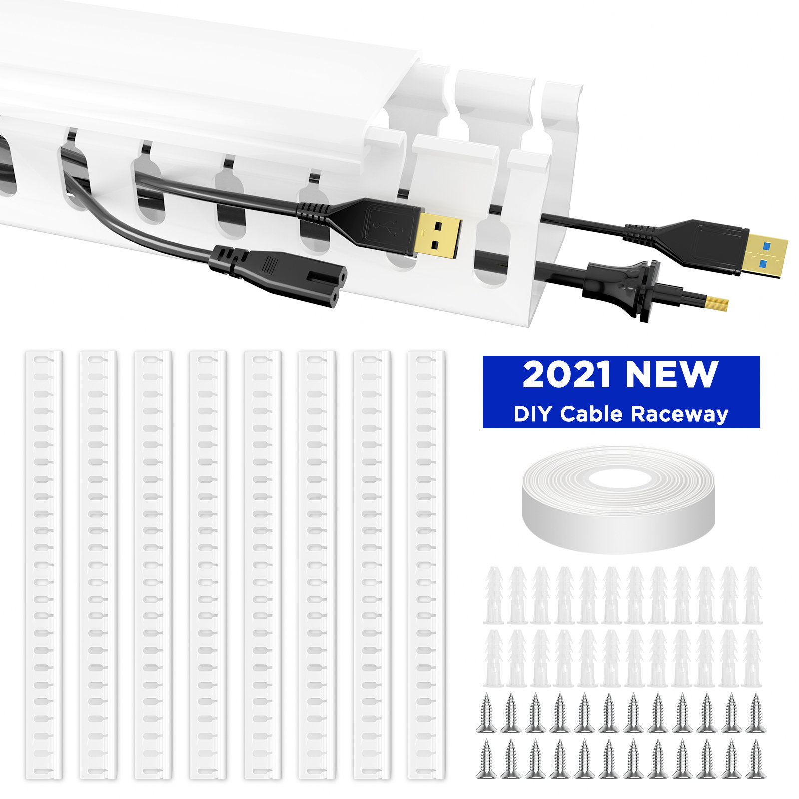 DELAMU Cable Raceway, 125.6In Cord Cover Open Slot Wiring Raceway Duct