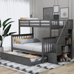 Details about   76" Twin over Full Stairway Bunk Bed with Trundle White 