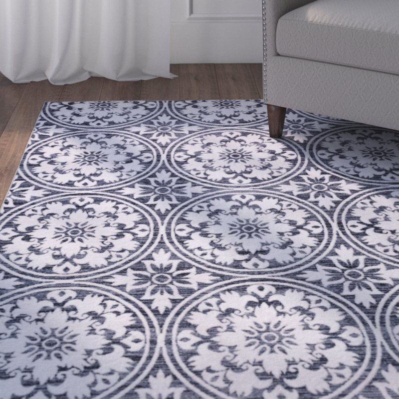 Charlton Home Tennessee Modern Fl Circles Design Non Slip Gray Tennessee Modern Fl Circles Design Non Slip Gray Area Rug