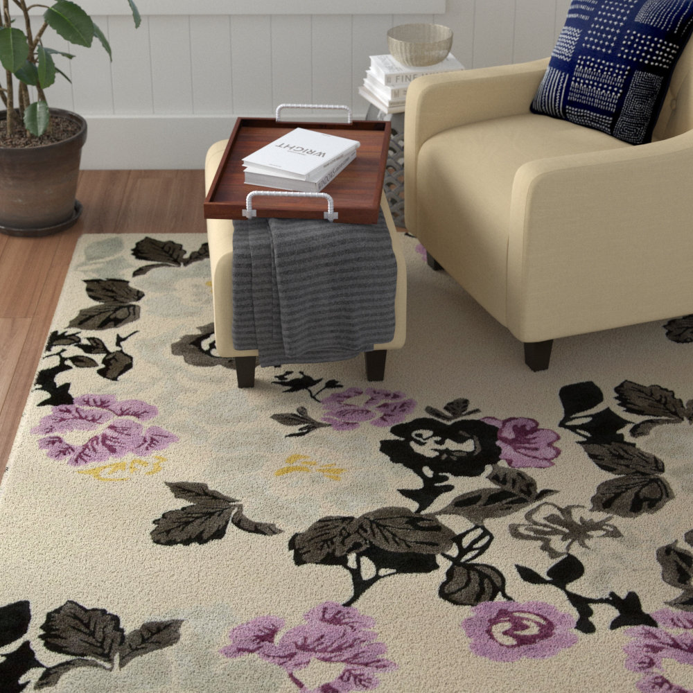 Red Barrel Studio Robbin Hand Tufted Beige Purple Gray Area Rug Red Barrel Studio Robbin Hand Tufted