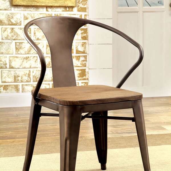 Williston Forge Faust Metal Slat Back Dining Chair In Dark Bronze Wayfair