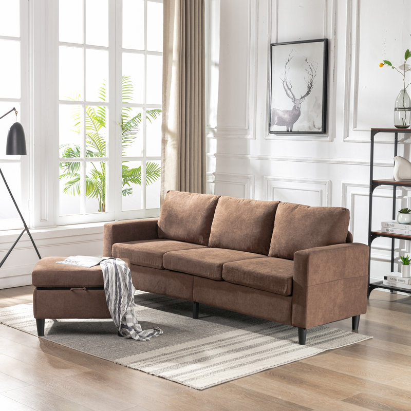 L-Shape Sofa with Movable Ottoman & Handy Side Pocket for Small Space L-Shape Sofa with Movable Ottoman & Handy Side Pocket for Small Space