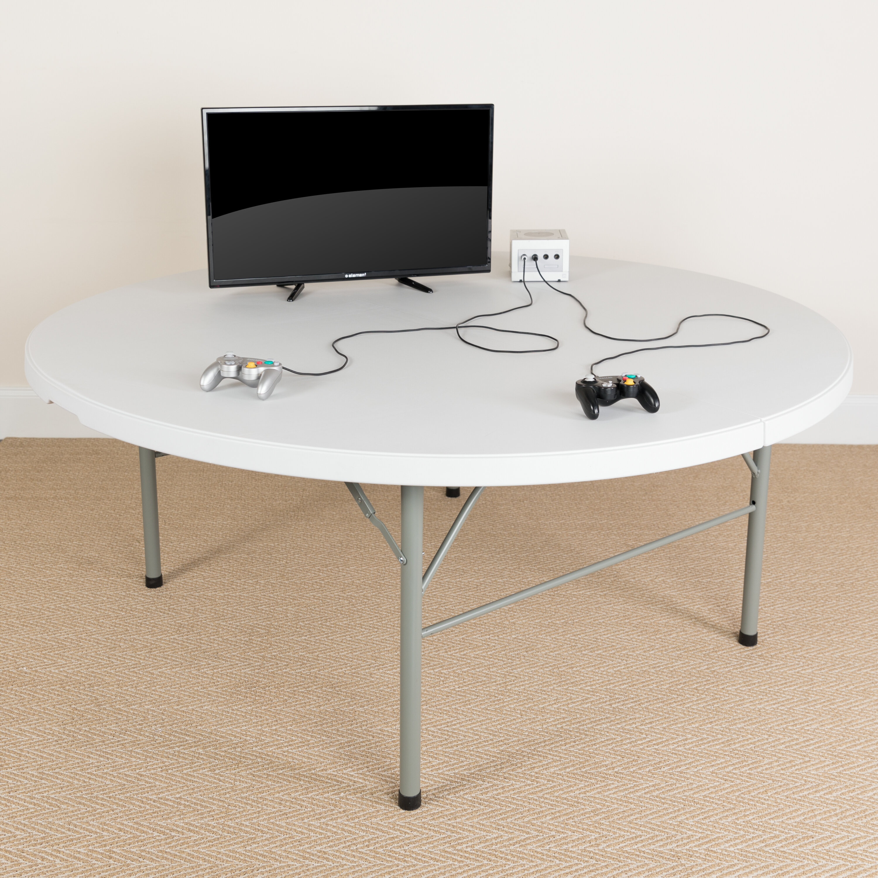 Flash Furniture Bi Fold Granite Plastic 71 Circular Folding Table