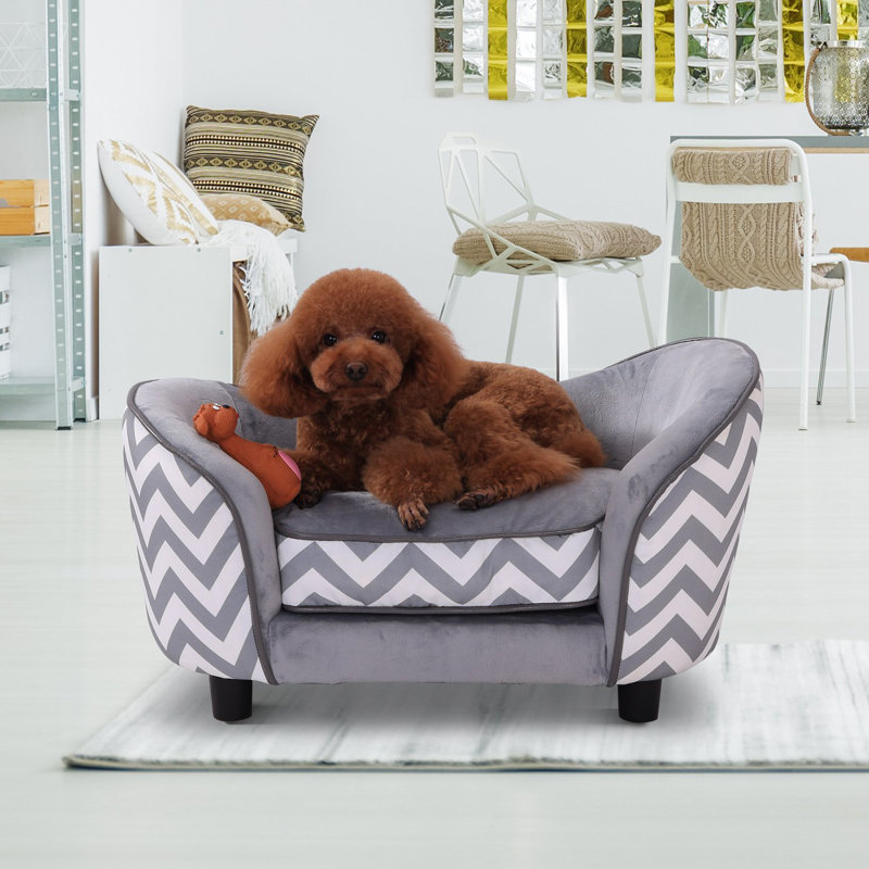 Pawhut Wooden Plush Fur Dog Sofa In Grey Reviews Wayfair Co Uk Wooden Plush Fur Dog Sofa In Grey