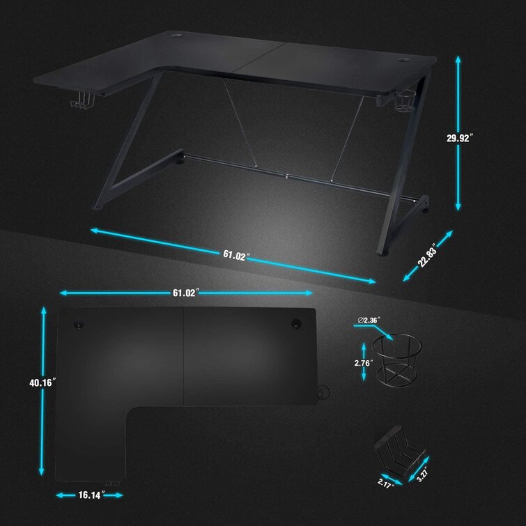 61 Black Computer Gaming Desk L-Shaped Corner Computer Table Writing PC Laptop Table Workstation Widen Space Office Home Gaming Desk Multi-Function