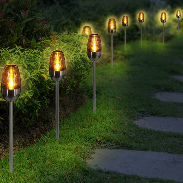 Pure Garden Low Voltage Solar Powered Integrated LED Metal Pathway ...