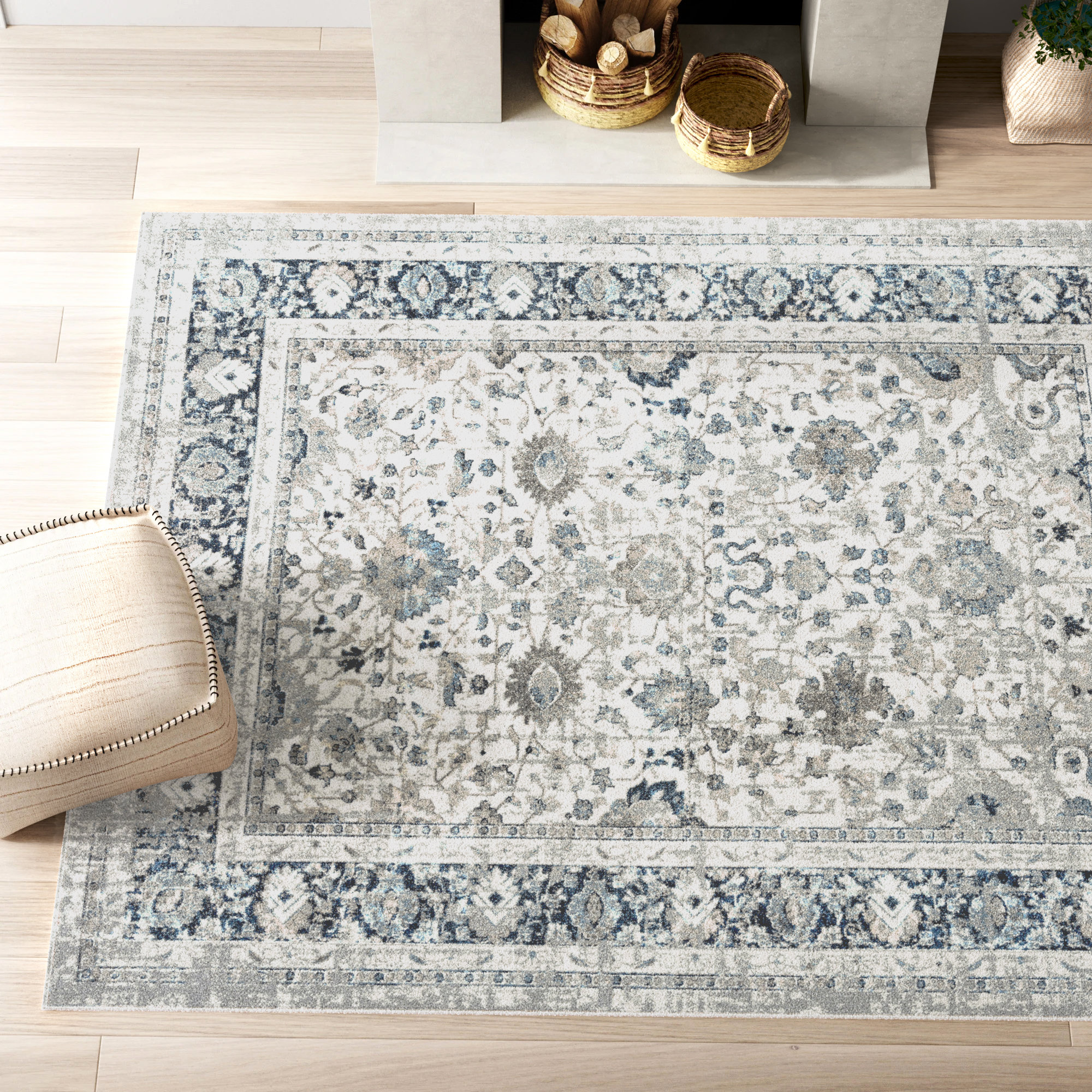 Mistana™ Crose Oriental Cream/Blue Area Rug Wayfair