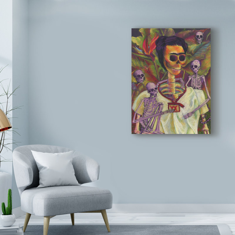 East Urban Home Frida Skelly With Monkeys Acrylic Painting Print