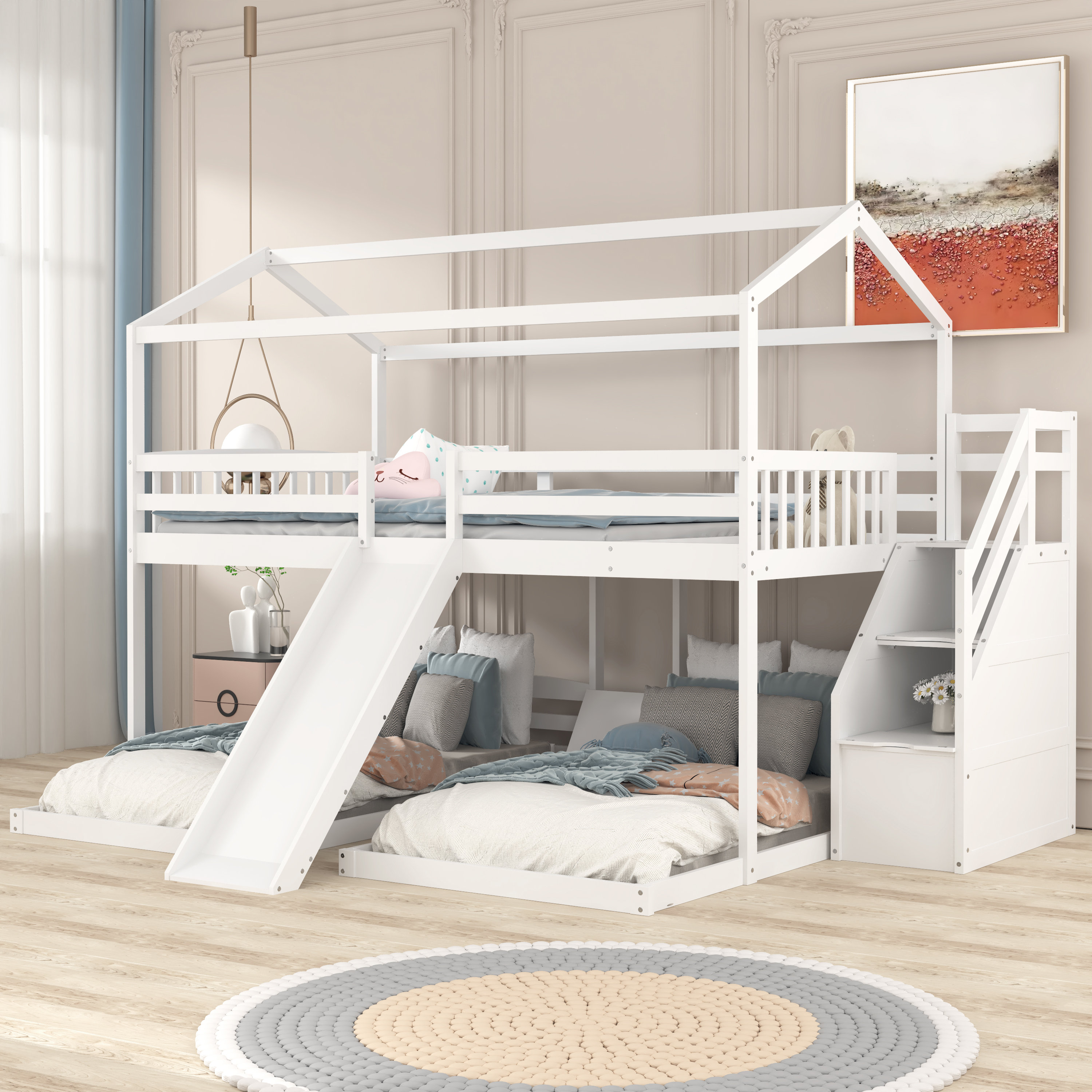 Harper Orchard Oxfield Twin Over Twin Over Full 2 Drawer LShaped Bunk