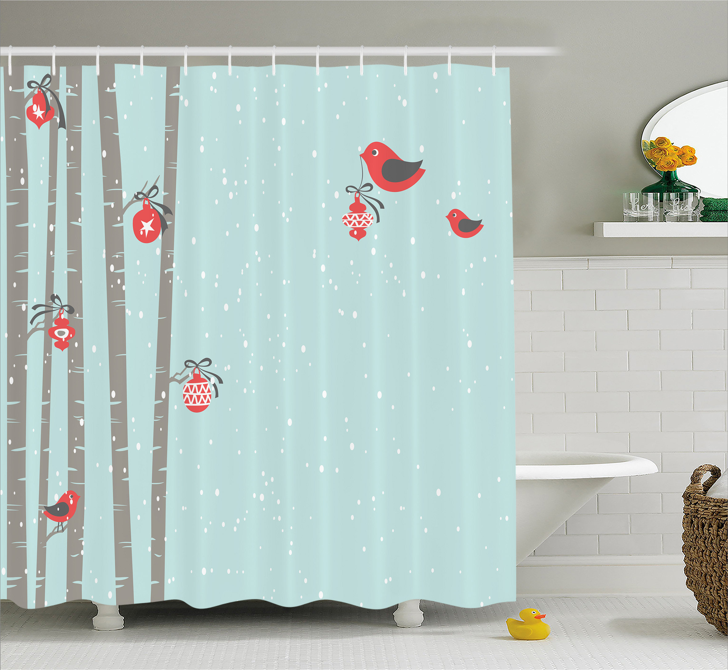 The Holiday Aisle Christmas Cute Red Bird Winter Shower Curtain