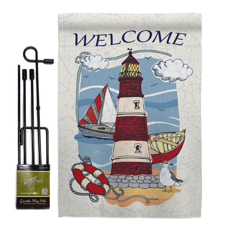 Breeze Decor Lighthouse Shore Beach Impressions 2 Sided Polyester 1 6 5 X 1 1 Flag Set Wayfair