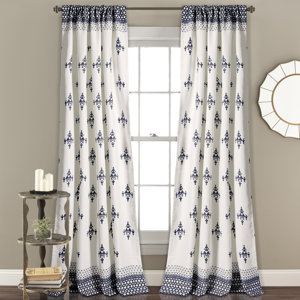 Delanie Room Darkening Geometric Sheer Rod Pocket Curtain Panels (Set of 2)