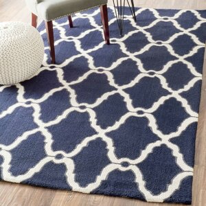 Nesmith Moroccan Hand-Hooked Navy Area Rug