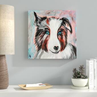 Designart Black Collie Dog Watercolor Oil Painting Print