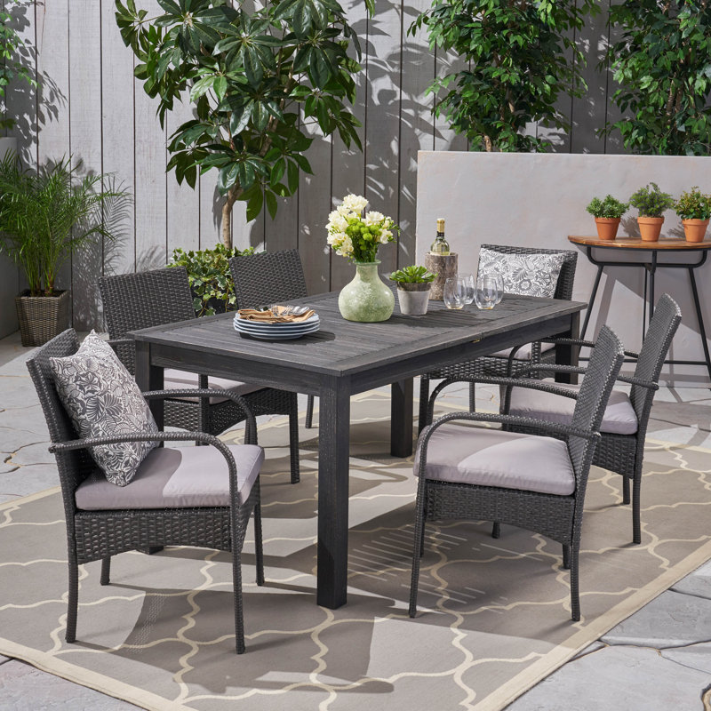 Gracie Oaks Meissner Outdoor Expandable 7 Piece Dining Set ...