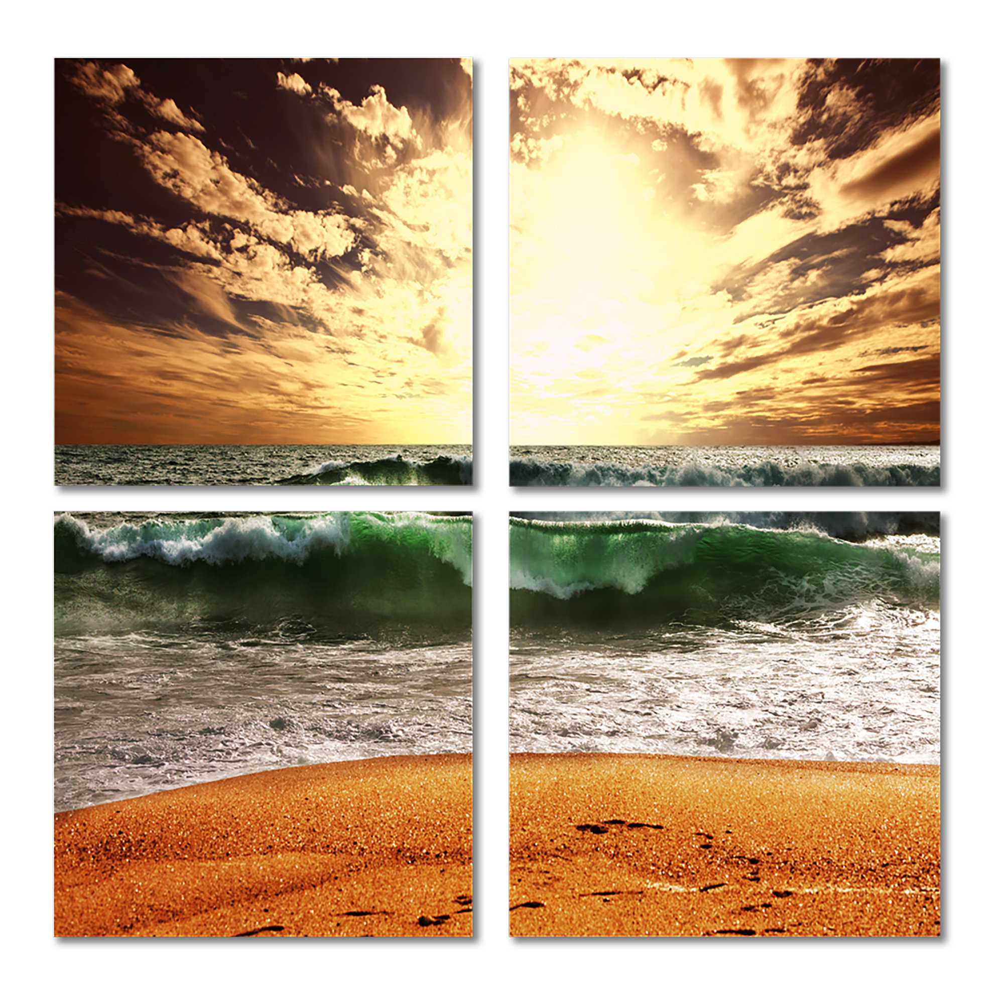 Rosecliff Heights Raging Green Waves At Sunset 4 Piece Wrapped Canvas