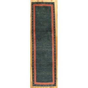 Gabbeh Hand-Knotted Green Area Rug