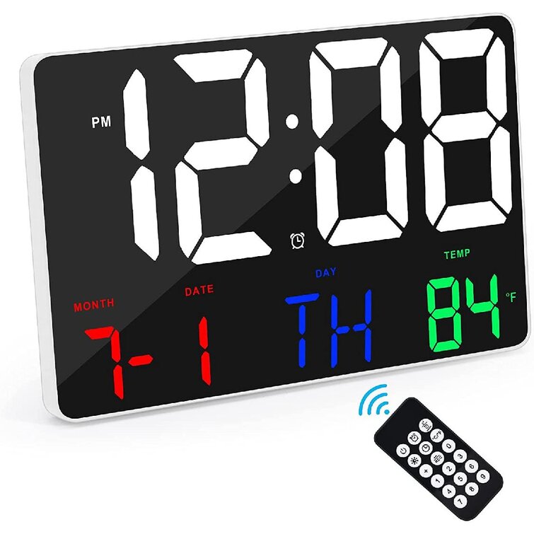 Battery Operated Digital Wall Clock With Temperature Calendar Snooze 12" Silver 