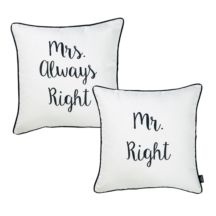 Apolena Scandi Mrs Right And Mr Right Printed Throw Pillow Cover