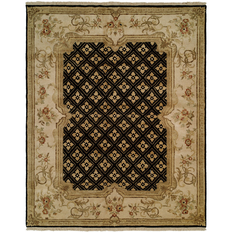 Astoria Grand Marvin Hand Knotted Wool Black Ivory Area Rug Wayfair Ca