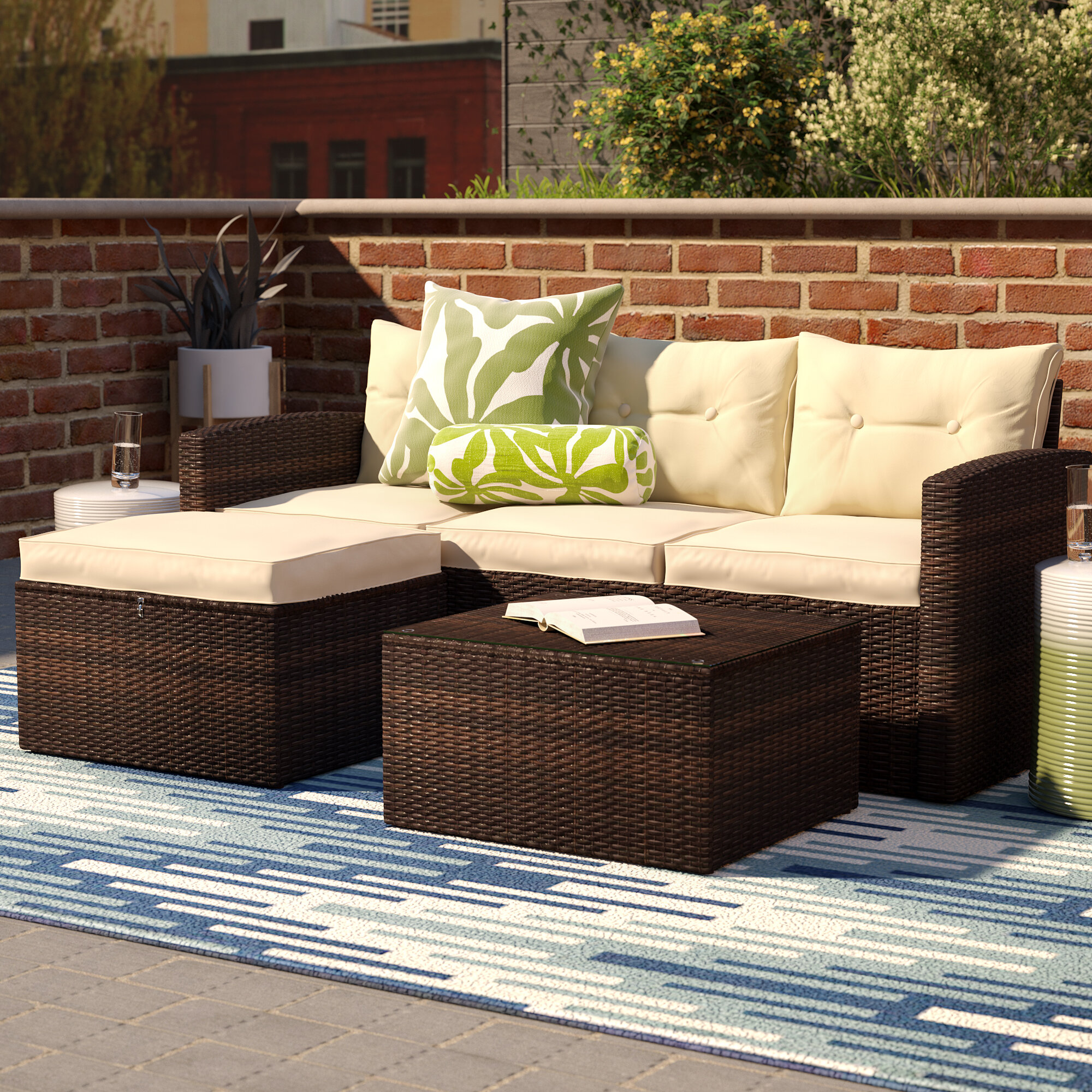 Sol 72 Outdoor Arlington 3 Piece Rattan Sectional Seating Group With Cushions Reviews Wayfair