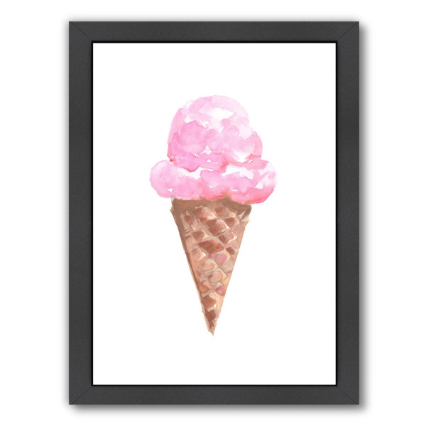 East Urban Home Strawberry Ice Cream Cone Watercolor Painting