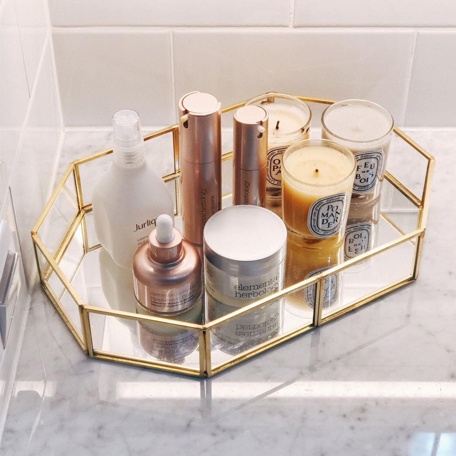glass vanity tray for perfume