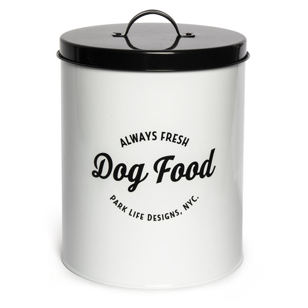 large tin dog food container