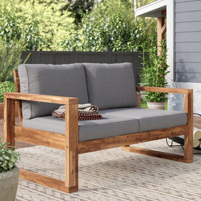 Acacia Wood Outdoor Loveseat with Cushions