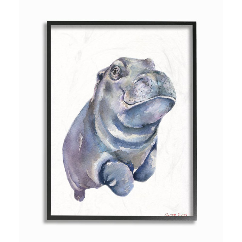 Ebern Designs Kakarla Baby Hippo Watercolor Painting Kids Wall