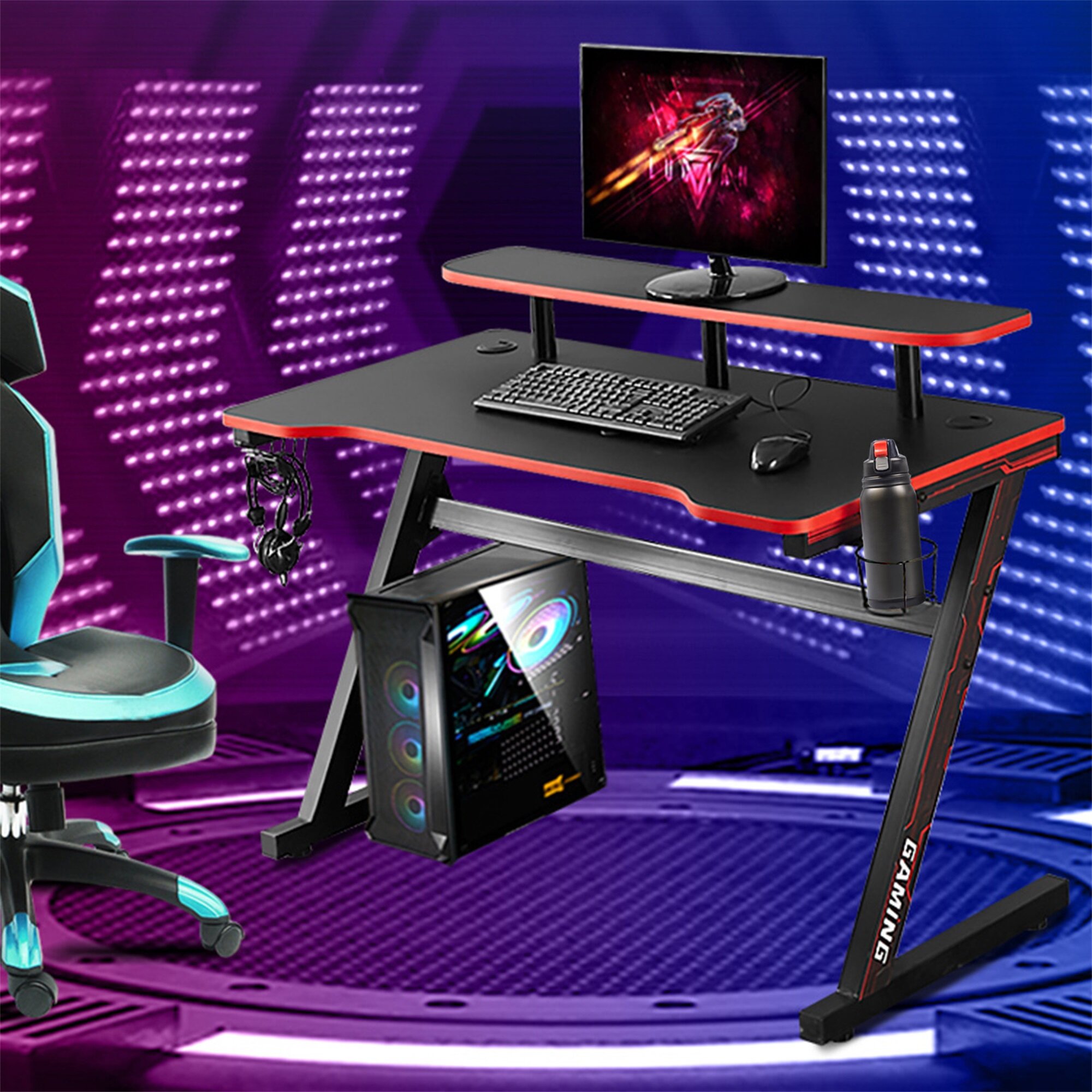 Gaming Desk 47.2 inches Home Office Computer Table Black Gamer Workstation 