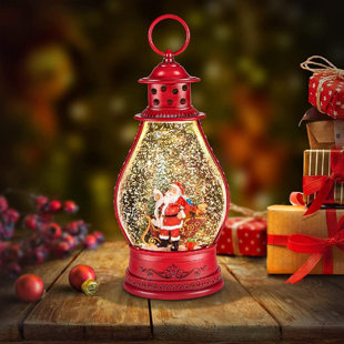 Snowing Decoration Battery or Mains Operated Santa Water Spinner tinsel time LED Snow Globe Oil Lantern Water Filled with Glittering Effect 