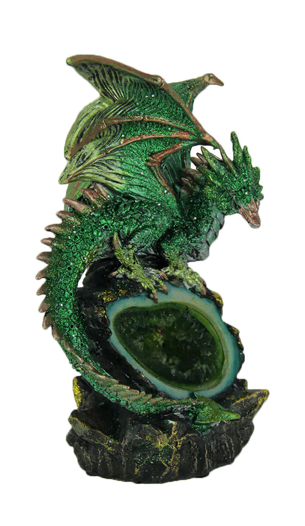 Trinx Glittery Green Wicked Dragon Color Changing LED Geode Statue ...