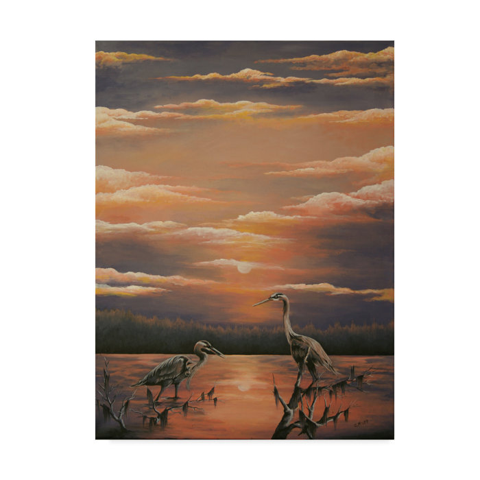 Highland Dunes Egrets At Days End Acrylic Painting Print On
