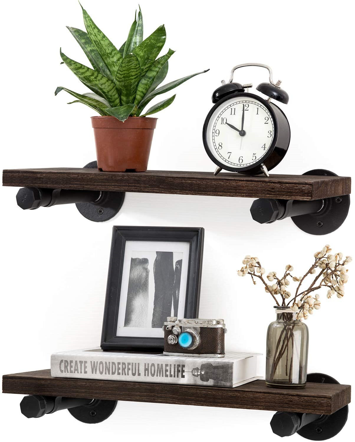 Bathroom Living Room Floating Shelves Wall Mounted Set of 2 Rustic Wood Wall Floating Shelf for Bedroom Office Perfect Home Wall Decorative Kitchen
