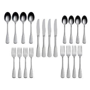 MAINSTAYS BLK HANDLE 21 PIECE FLATWARE SET W/CADDY SERVICE FOR 4 NEW FREE SHIP 