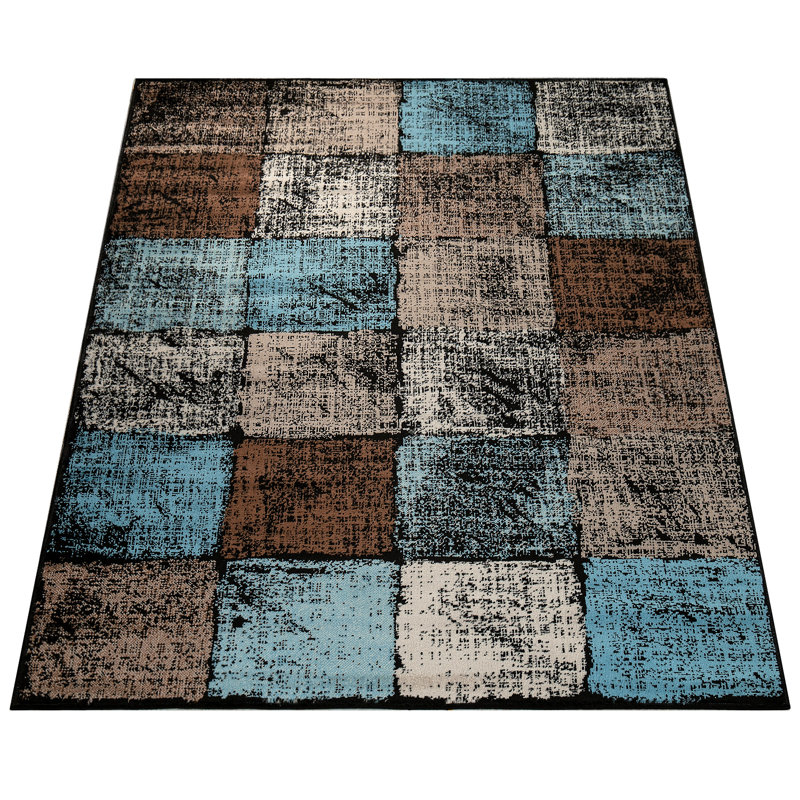 Keneipp Geometric Turquoise/Brown Area Rug Rug Size: Rectangle 5'3" x 7'3"