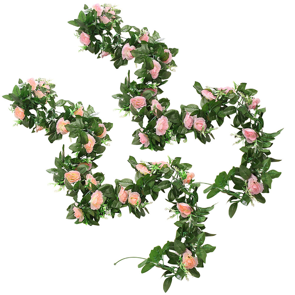 2pcs 8Ft Artificial Rose Garland Silk Flower Vine Ivy Wedding Garden String ok 